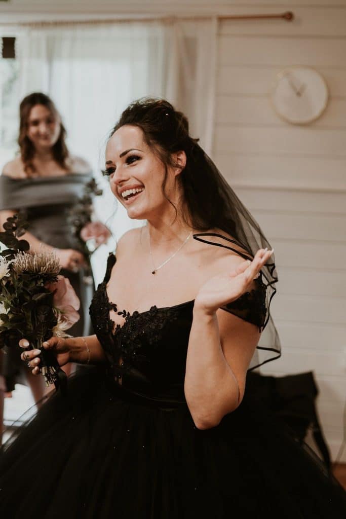 black off the shoulder wedding dress